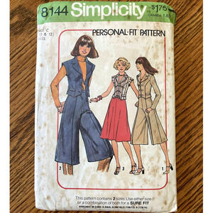 Vintage 1970s Simplicity 8144 Sewing Pattern Size S Skirt Gaucho Jacket COMPLETE